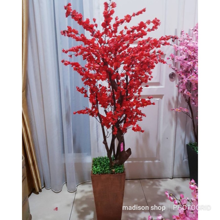 Pohon Meihwa T 125 cm Dekorasi Imlek Pajangan Pohon Sakura Pink Merah Harga Grosir Termurah