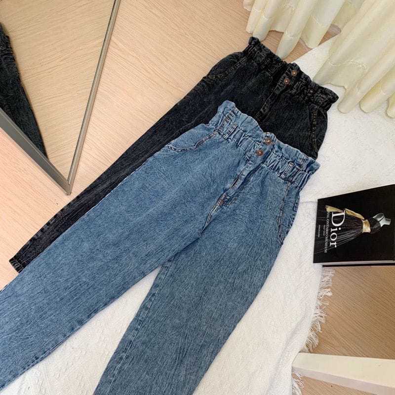 Celana Panjang Jeans Boyfriend High Waist Korean Denim Wanita Kerut K.2 // Celana Highwaist Loose