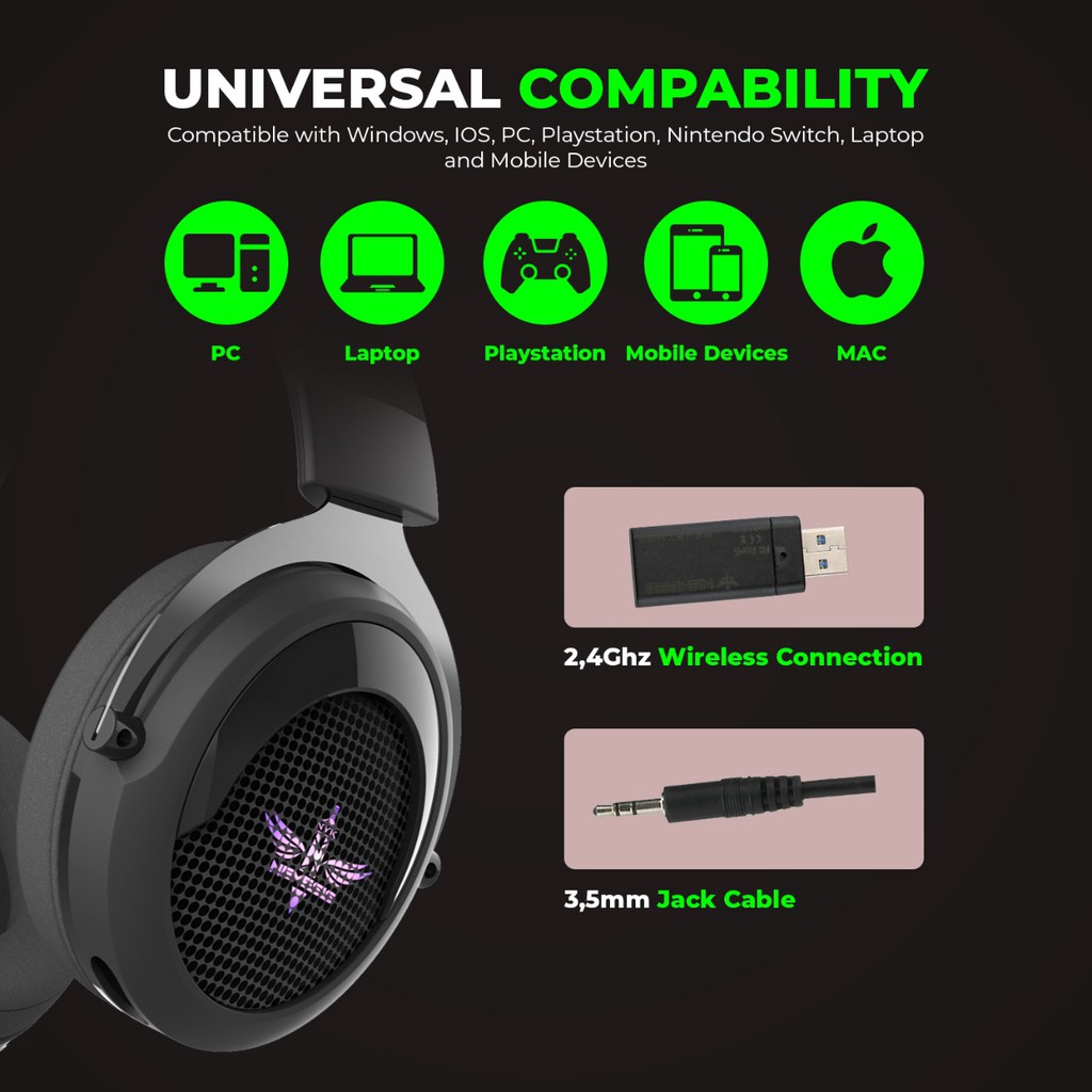 Headset gaming nyk nemesis Wired 3.5mm wireless 7.1 sound Rgb 2in1 beast W 50 W50 - Headphone