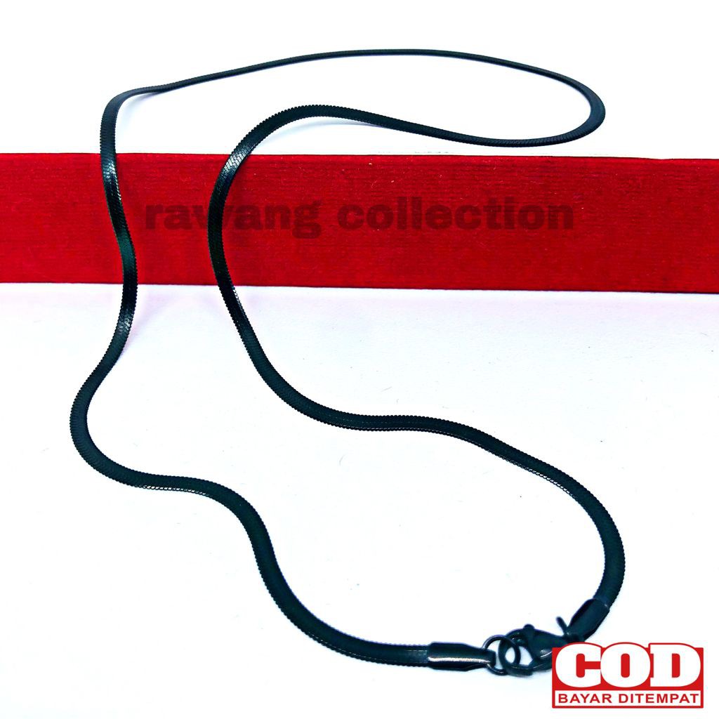 Kalung Titanium Pria Wanita Anti Karat Selamanya Silver/Gold/Hitam Pipih 45/50/60Cm