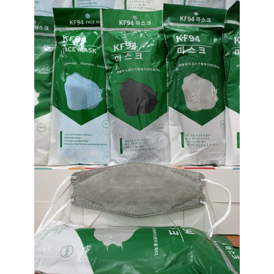 Masker KF94 Korea 4Ply Convex isi 10Pcs Masker 4D Import KF 94 FaceMask-KF94 FACEMASK Grey