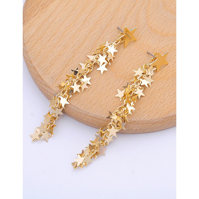 LRC Anting Tusuk Fashion Gold Star Tassel Earrings F94078