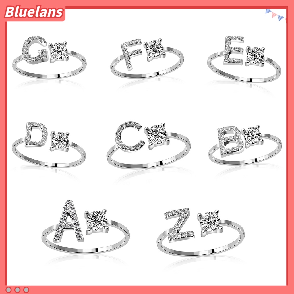 Bluelans Open Ring Exquisite Adjustable Silver Color Adjustable Alphabet Letter Women Jewelry