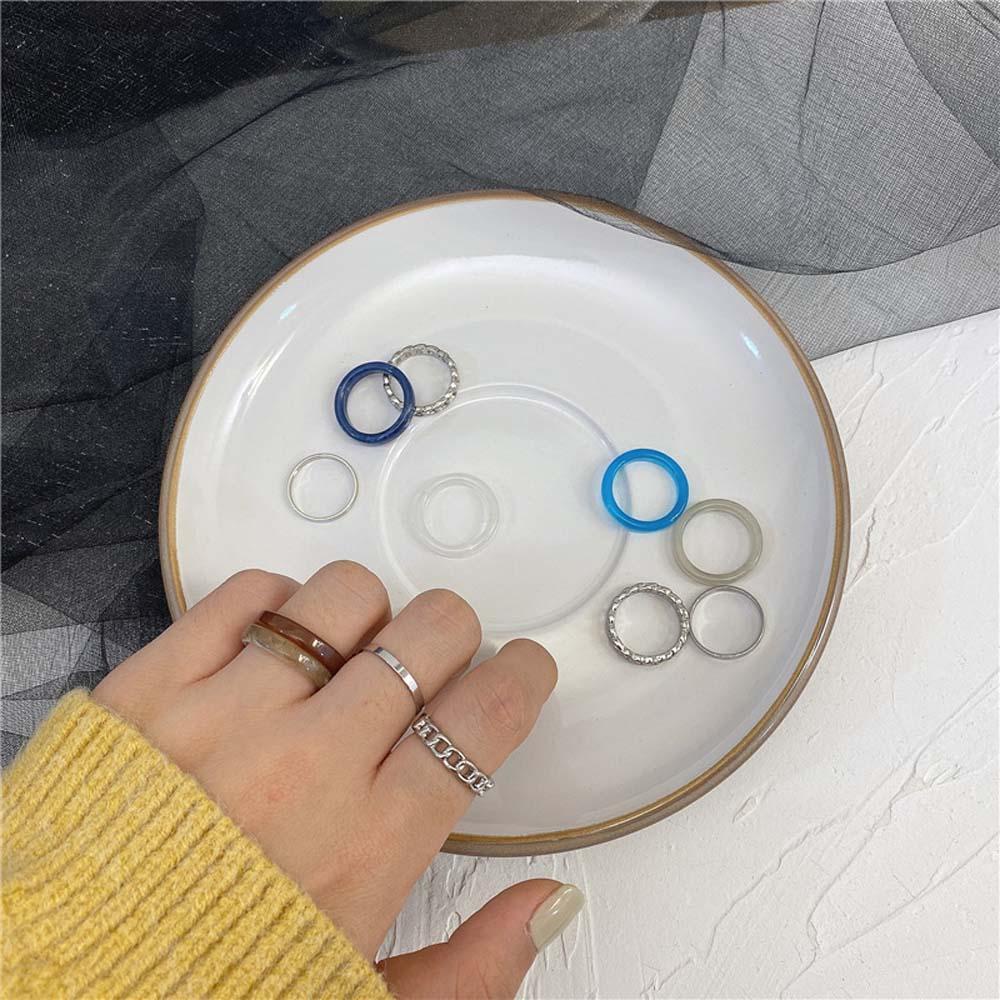 Mxbeauty 4 PCS / Set Cincin Rantai Jari Bahan Logam Akrilik Warna-Warni Gaya Punk Korea Untuk Wanita