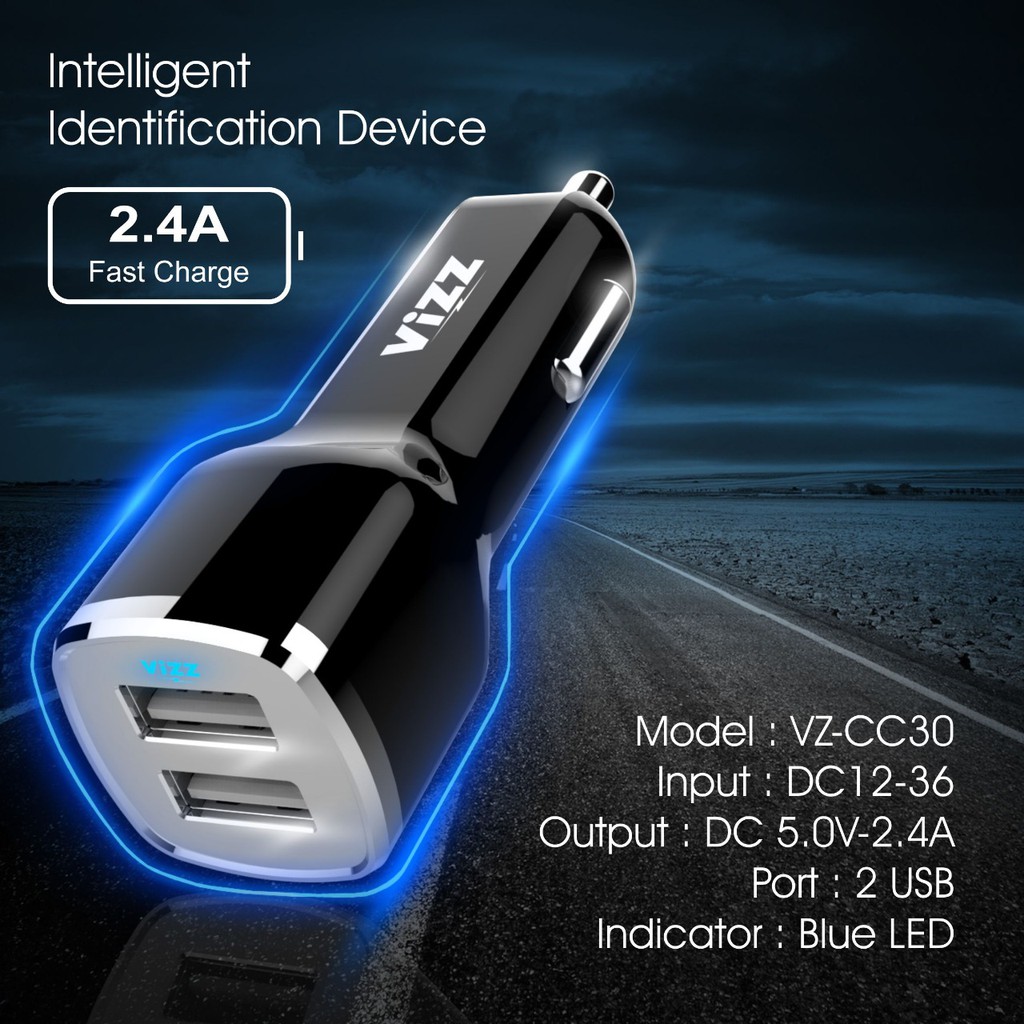 Car Charger Casan Mobil Vizz VZ-CC30 VZCC30 2 Dual Output Saver Original Ori For XiaoMi Samsung Oppo