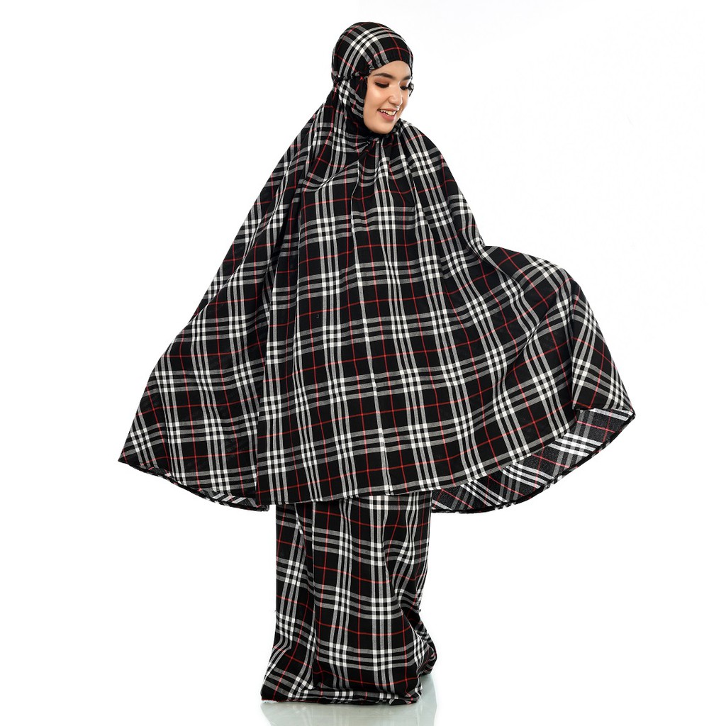 Mukena Hitam Traveling Motif Burberry Youkaa