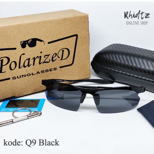 Q9 Black kacamata sporty pria lensa polarized fullset frame besi