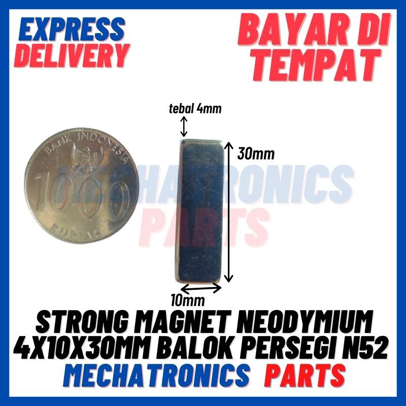 STRONG MAGNET NEODYMIUM 4X10X30MM BALOK PERSEGI PETAK 30MM N52 KOTAK