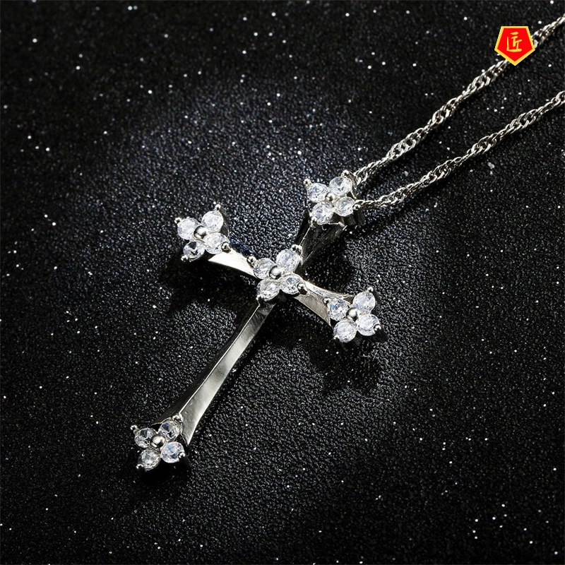 [Ready Stock]Fashion New Rhinestone Cross Necklace for Women European and American Personalized Fashion