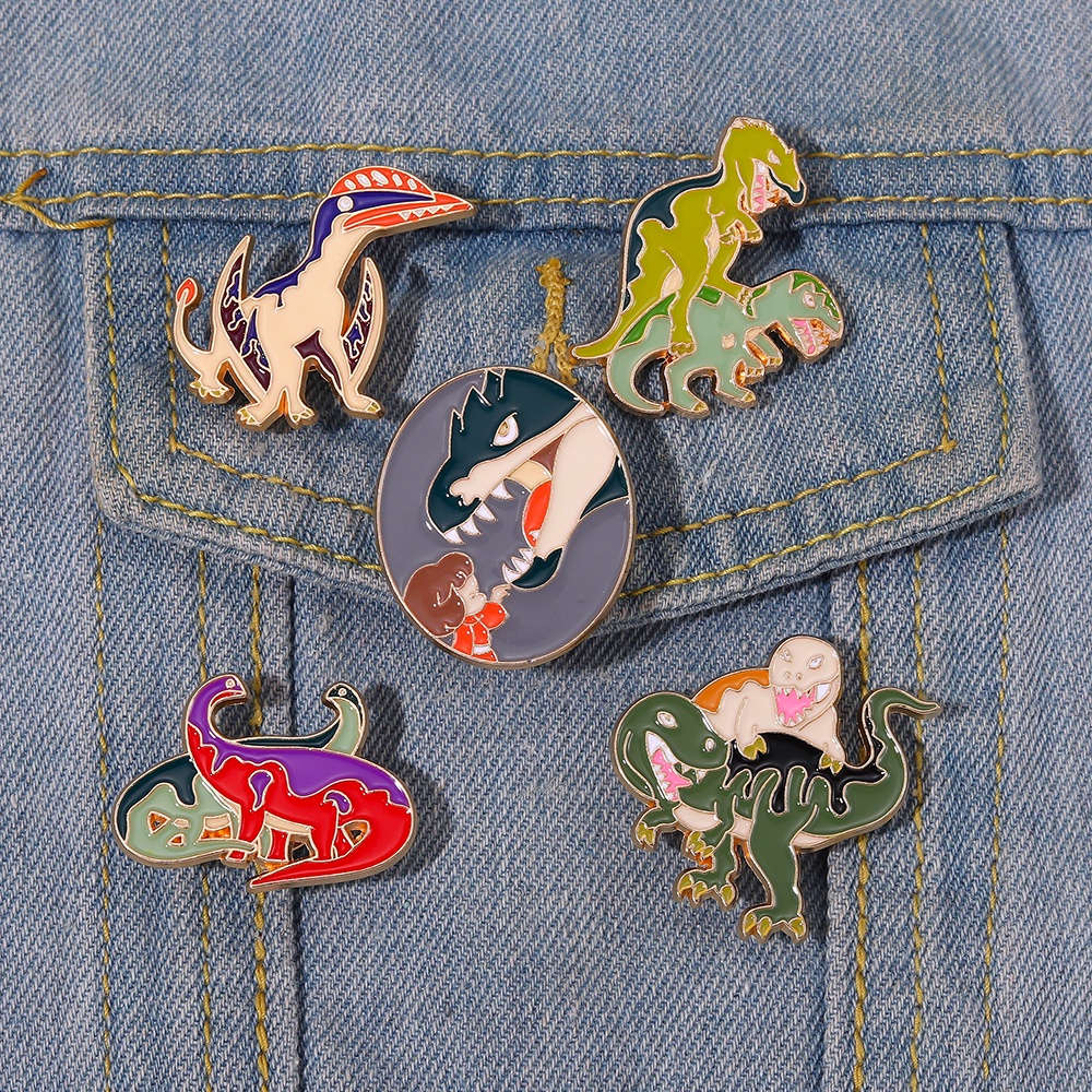 Bros Pin Enamel Bentuk Kartun Dinosaurus Tyrannosaurus Rex Pterosauria Untuk Hadiah