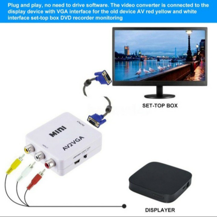 Converter Mini HD av2vga Adapter AV RCA CVBS to VGA Video konverter rca to vga mini box