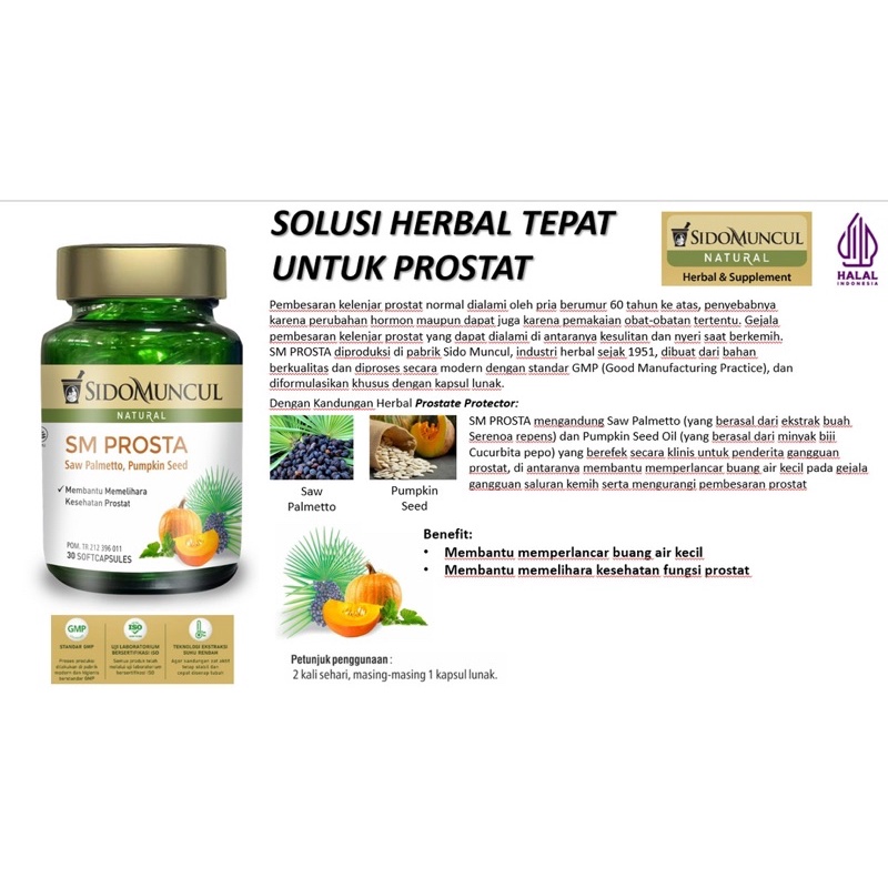 Sidomuncul SM prosta 30 kapsul ( herbal memelihara kesehatan prostat )