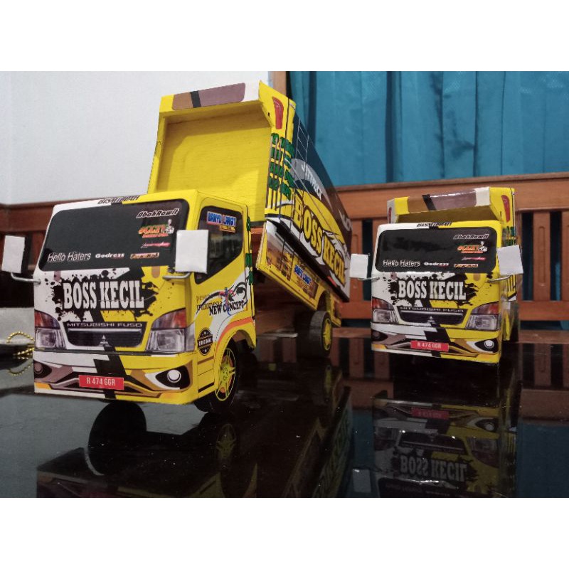 miniatur truk oleng kayu asli bak jungkit ukuran 35cm