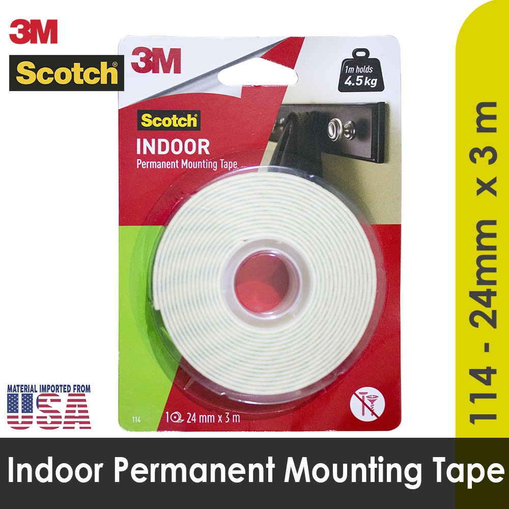 Indoor Permanent Mounting Double Tape  3M 24 mm x 3 m Scotch 114