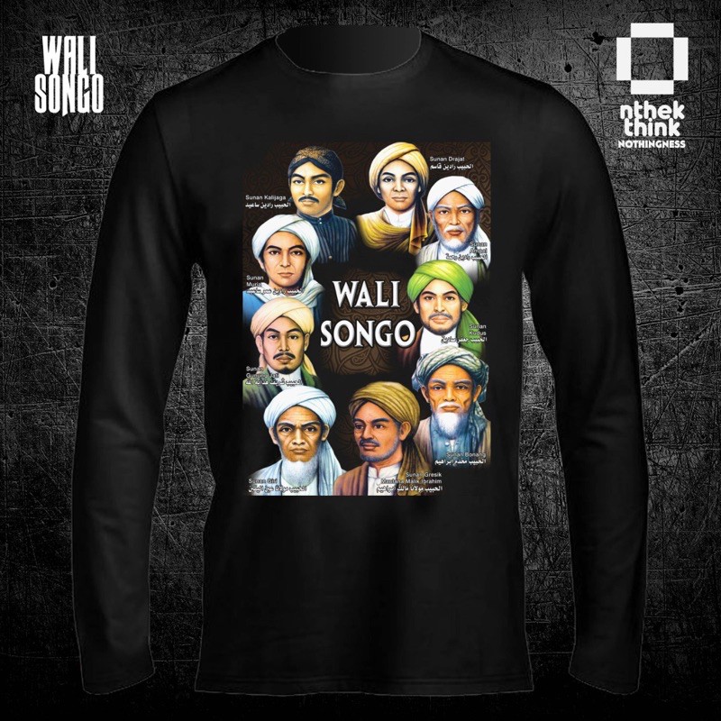 T Shirt Kaos Gambar WALISONGO - WALI SONGO - Sembilan Wali - Longsleeve - Premium Black NSA