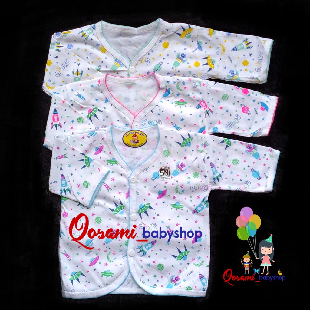 3 PIC CIKO MIKO Baju Bayi Newborn Kancing Panjang Motif Print SNI