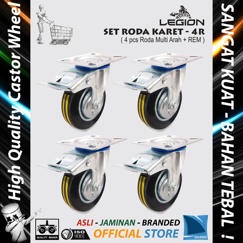 Set Roda Lori Isi 4 pcs 8&quot; inch / 200 mm Roda Besi Caster Troli - Trolley Castor Set 4R LEGION