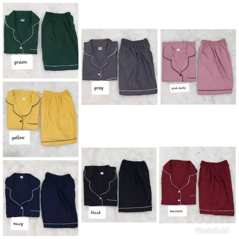Baju tidur / piayama Tidur Katun polos (baju pendek+ celana pendek)