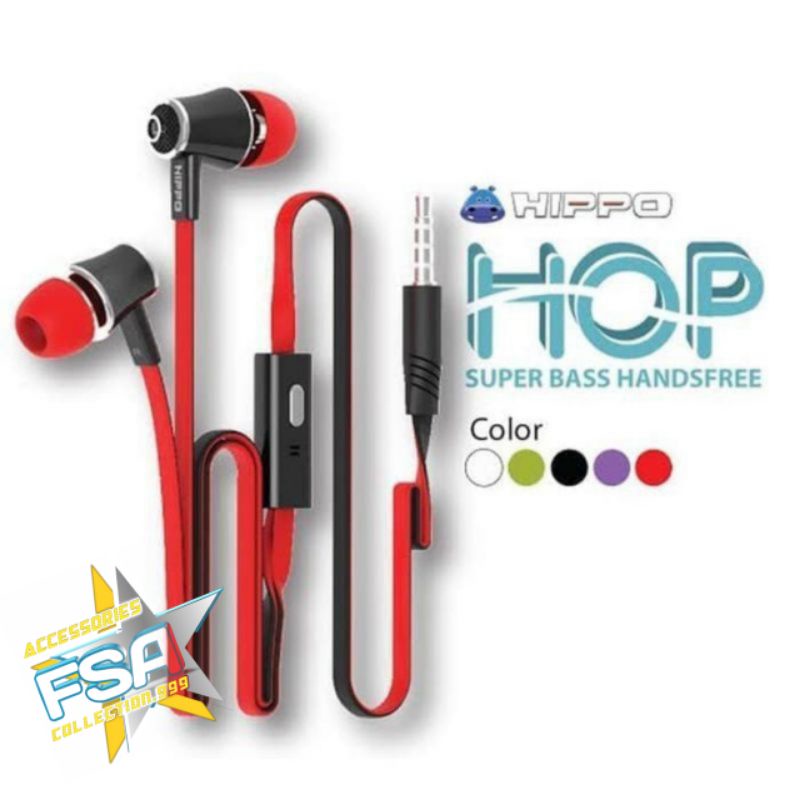 Headset Hippo Hop Earphone Super Bass Bisa Di gunakan di Semua Hp