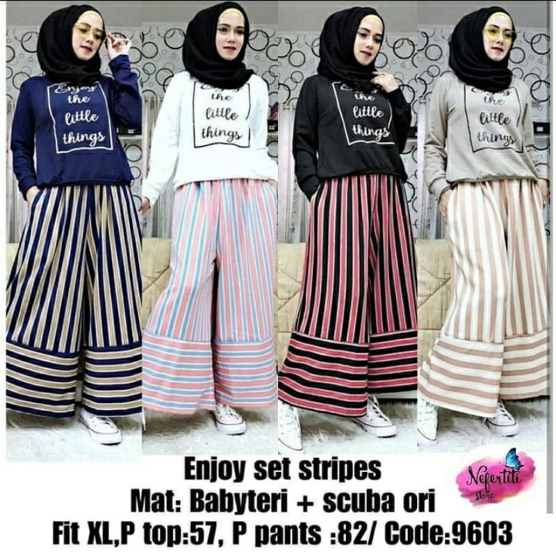 Enjoy Set, SETELAN/ONE SET WANITA SUPER CANTIK FIT XL LD 100-108 BAHAN ATASAN BABYTERRY CELANA SCUBA PREMIUM OOTD