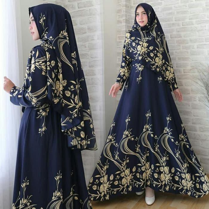 Gamis Tifa Syari N1Busui Jumbo Bahan Baloteli Fit To Xl - Biru