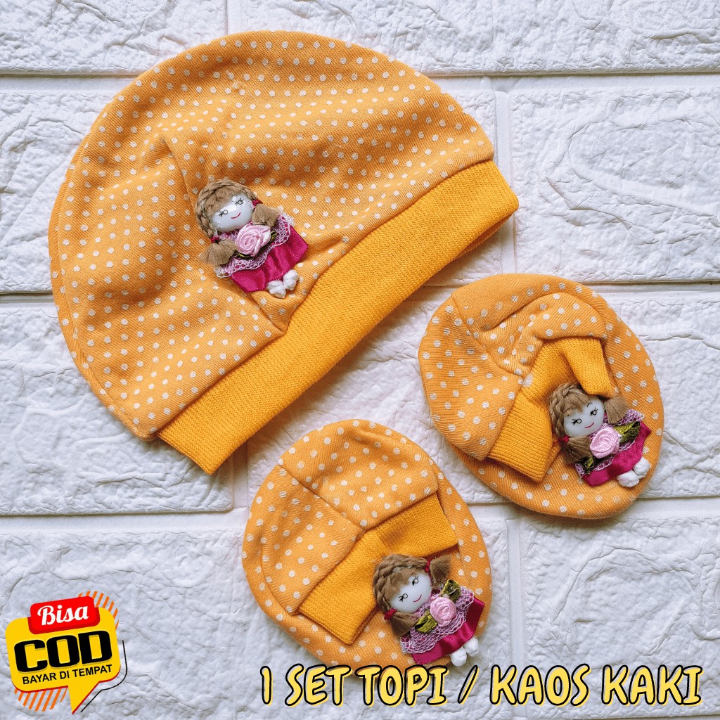 1 Set Topi dan Kaos Kaki Bayi Perempuan Baru Lahir Motip Lucu