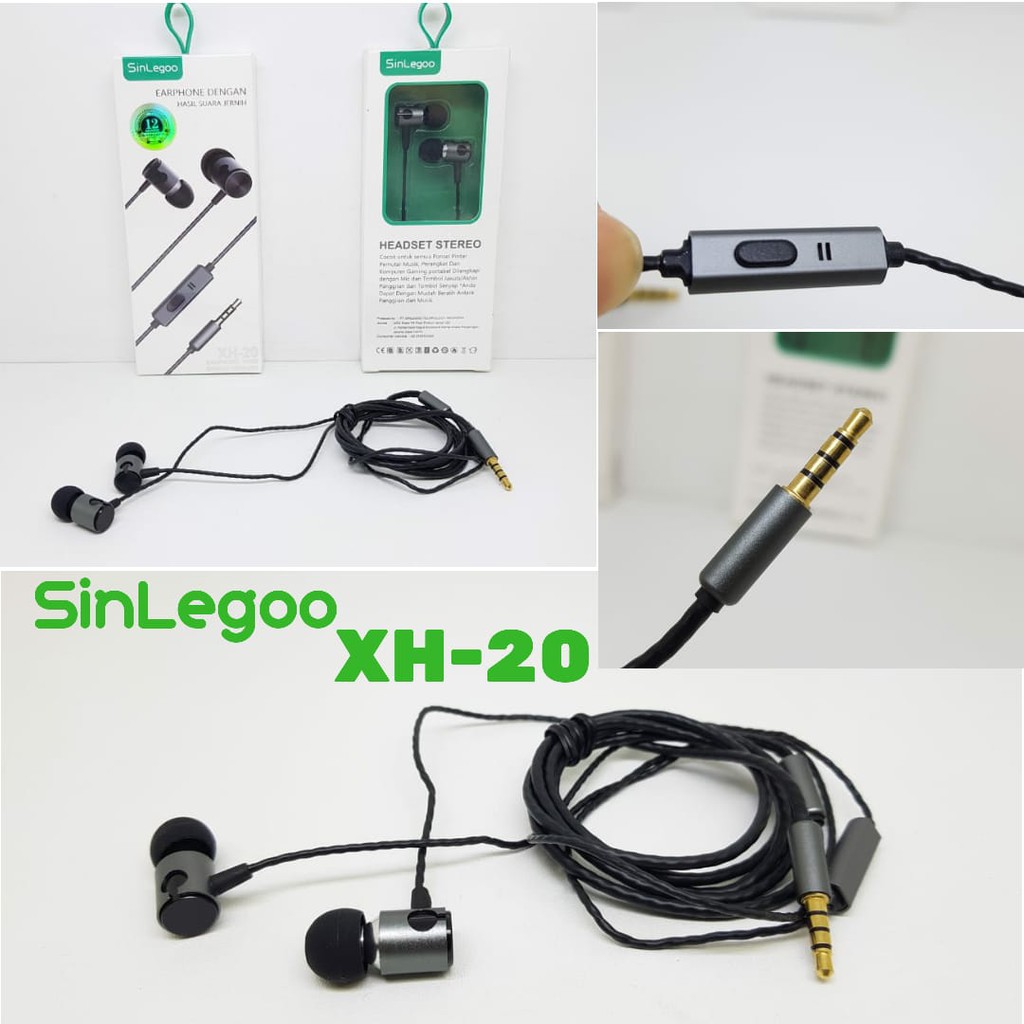 Handsfree SINLEGOO XH-20 EarSet Metal Inner Ear HeadSet with Microphone 3.5mm SinLegoo XH20 GARANSI