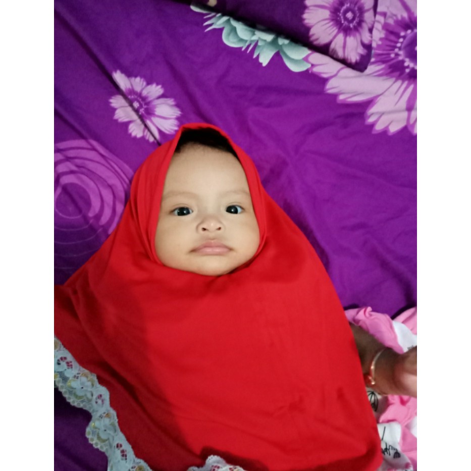 jilbab anak bayi perempuan instan lucu POLOS RENDA allsize 0-3 tahun hijab anak bayi perempuan instan/ kerudung anak perempuan