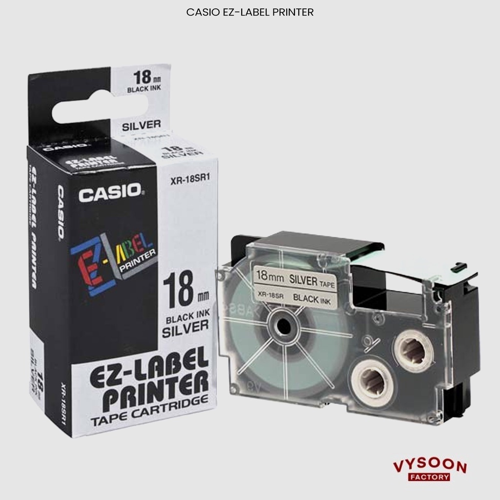 Label EZ Printer Casio Original Tape 18mm Black Silver Color