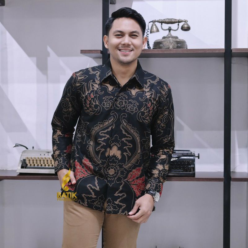 MAHKOTA ATASAN KEMEJA BATIK PRIA LENGAN PANJANG FULL FURING M L XL XXL JUMBO