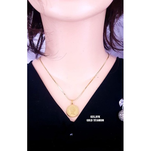 kalung koin titanium premium lapis emas, tidak luntur,aman dipake sehari hari, mandi,kena parfum,dll