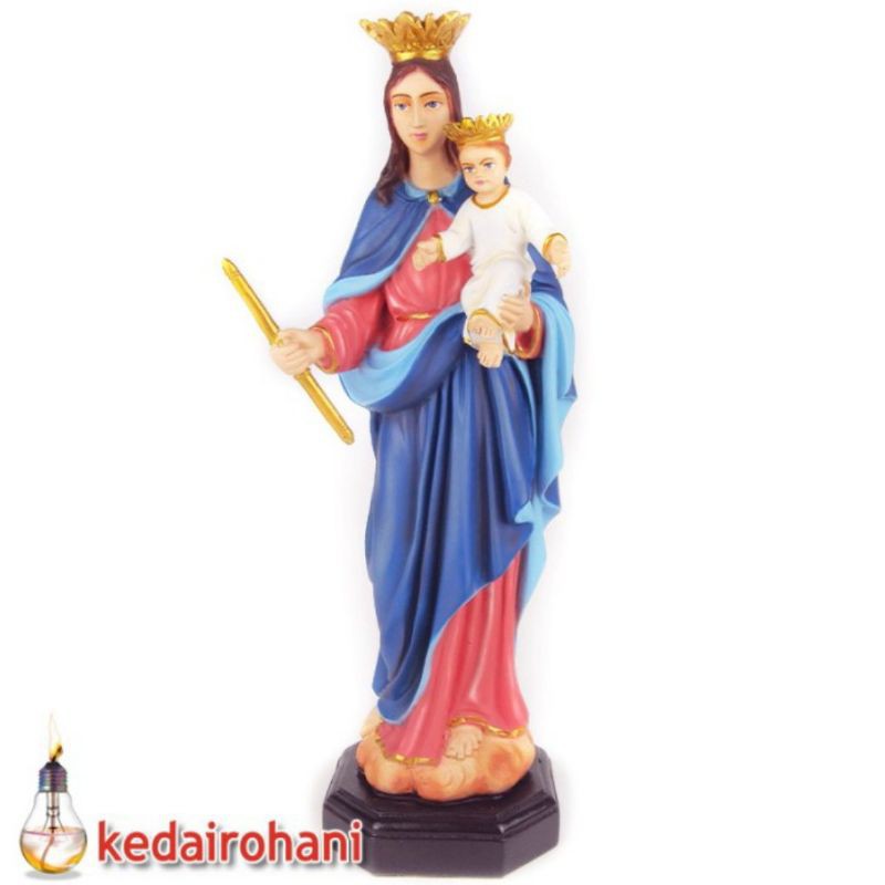 Patung Bunda Maria Penolong Abadi 40cm Mahkota Membawa Tongkat Gendong Bayi Yesus Arca Hiasan Rohani