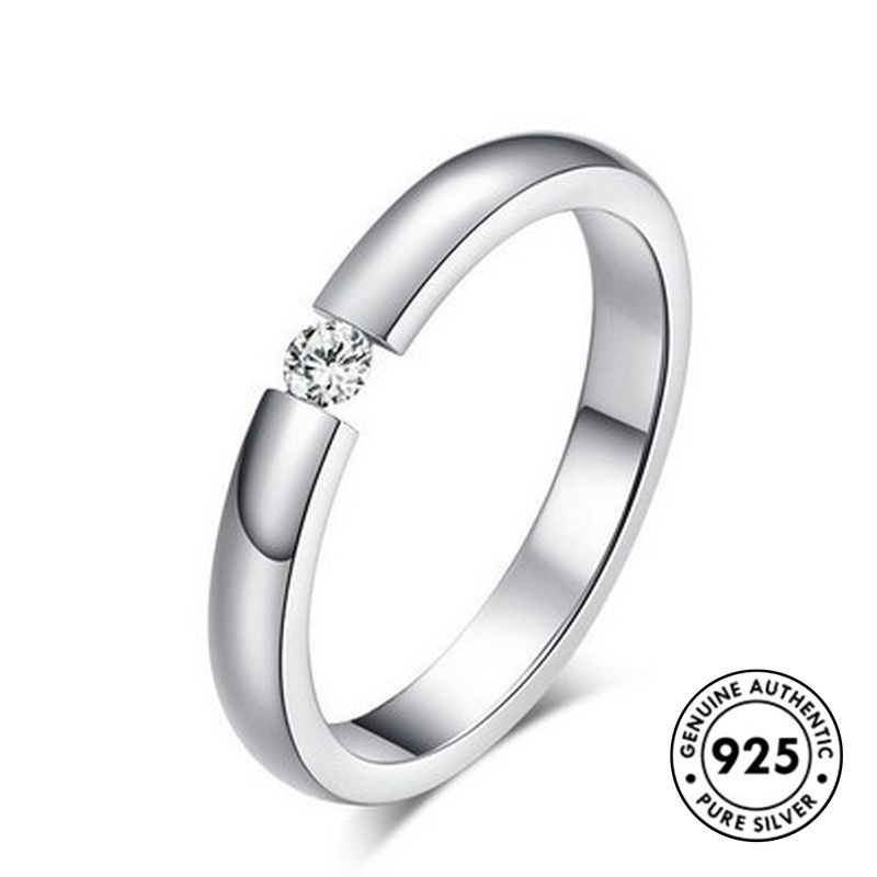 Cincin Berlian Tunggal Bahan S925 Silver Warna Rose Gold Glossy Untuk Pasangan