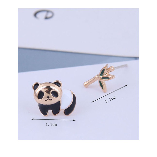 LRC Anting Tusuk Fashion Black Panda Bamboo Asymmetric Stud Earrings A60194