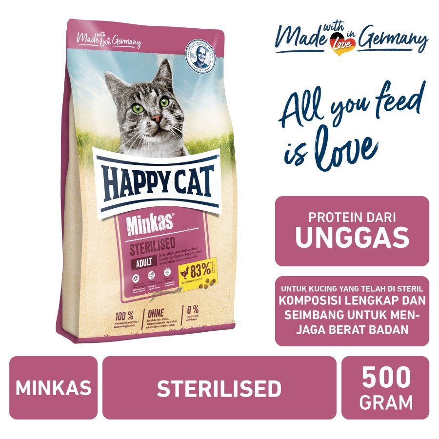 Happy Cat Minkas Sterilised 500gr - Makanan Kucing Steril - Kebiri