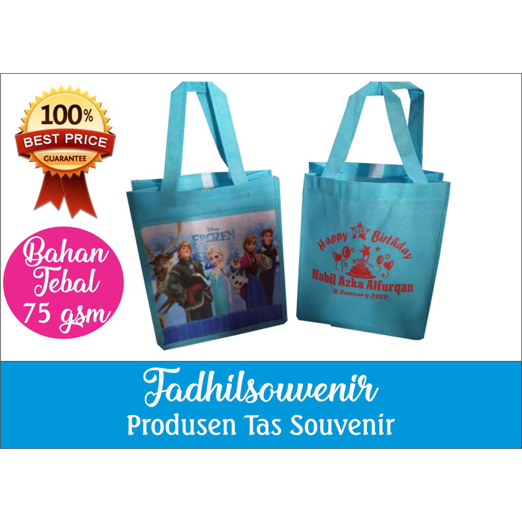 

Tas souvenir ultah Frozen model kantong plus sablon nama