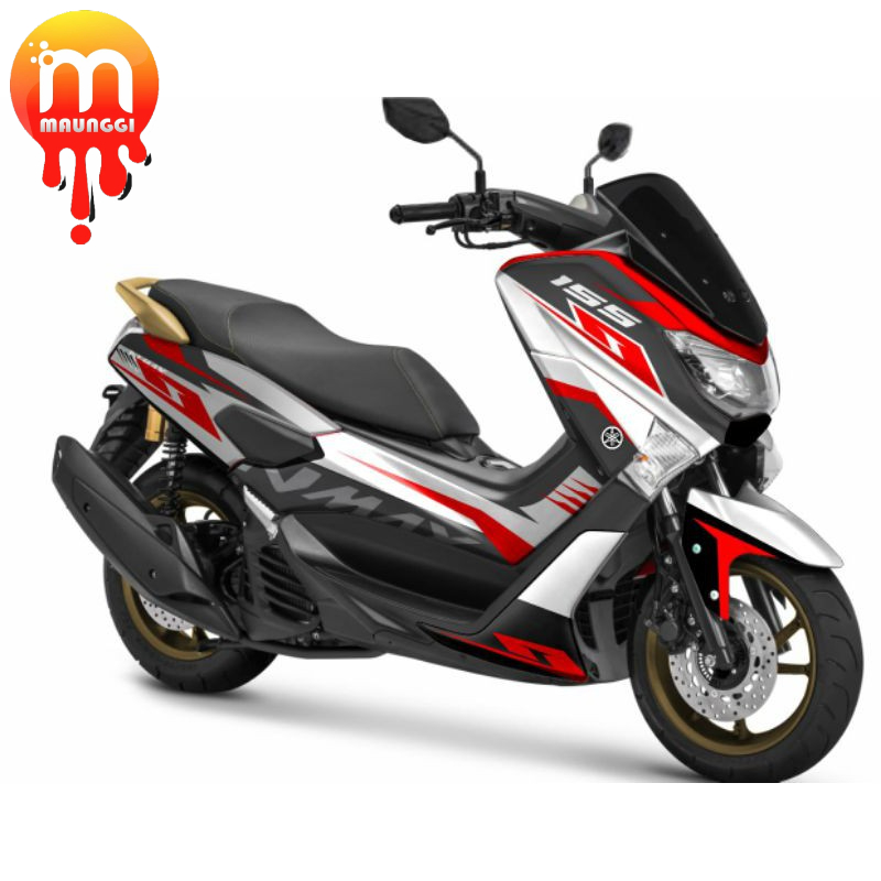 Decal NMAX Full Body Motif Simple putih lis merah sudah ada lapisan anti gores