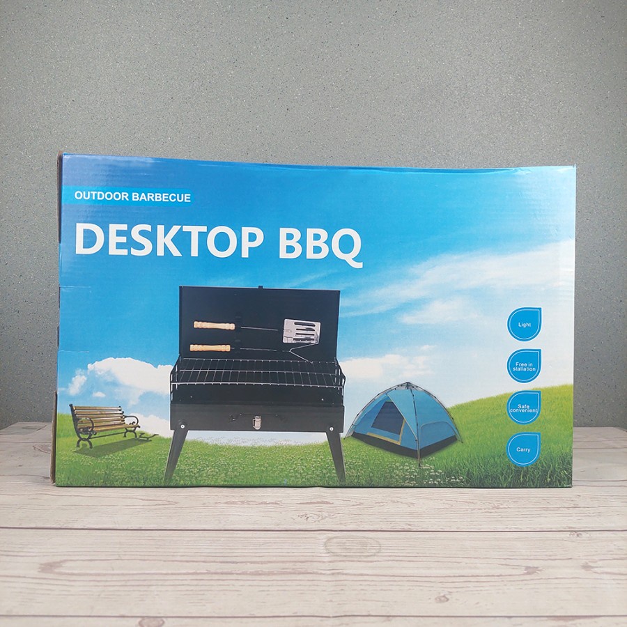 Alat Panggang Arang BBQ Outdoor Desktop Grill Stove Foldable - HWSK77 - Black