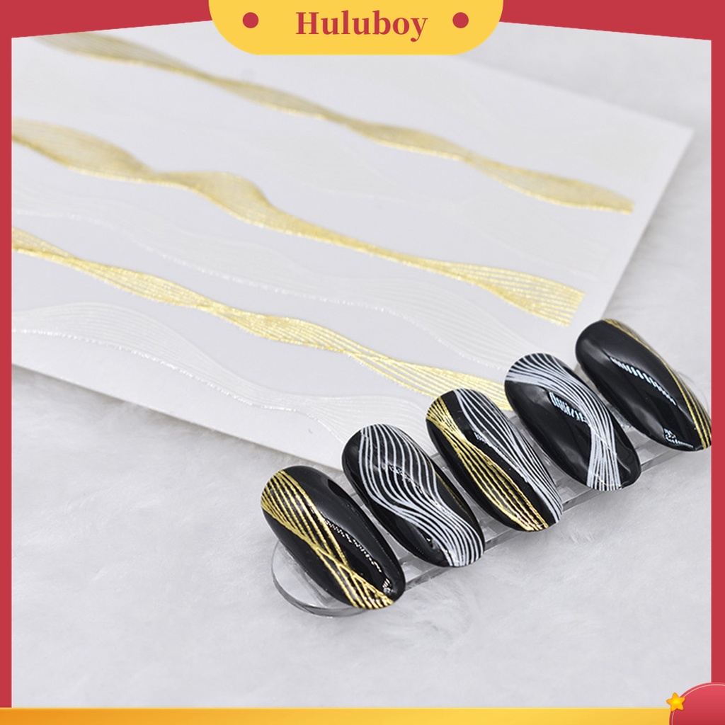 Huluboy Huluboy♡ Stiker Kuku 3D Motif Garis Gelombang Untuk Dekorasi Nail Art