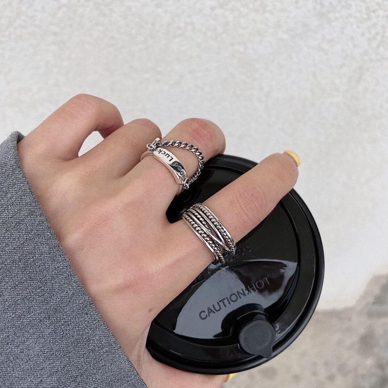 2Pcs/set Korean Smiley Ring Ins Hip Hop Retro Chain Fashion Jewelry