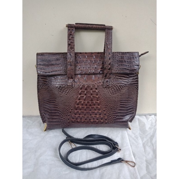 VEILIDUOER HANDBAG ITALY KULIT BUAYA EMBOS,  TAS KULIT BUAYA,  PRELOVED HANDBAG KULIT
