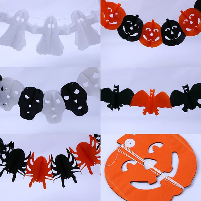 garland Halloween Skull Bat Spider Ghost Pumpkin banner garland hiasan