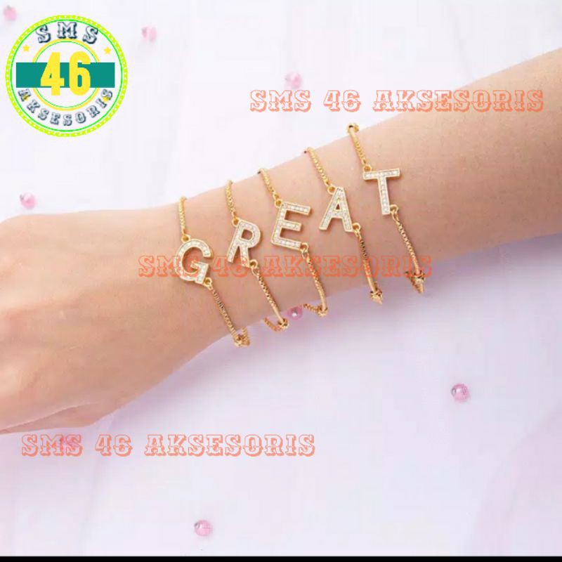 Gelang Huruf Inisial Fashion Wanita Gelang Charm Huruf Batu Kristal