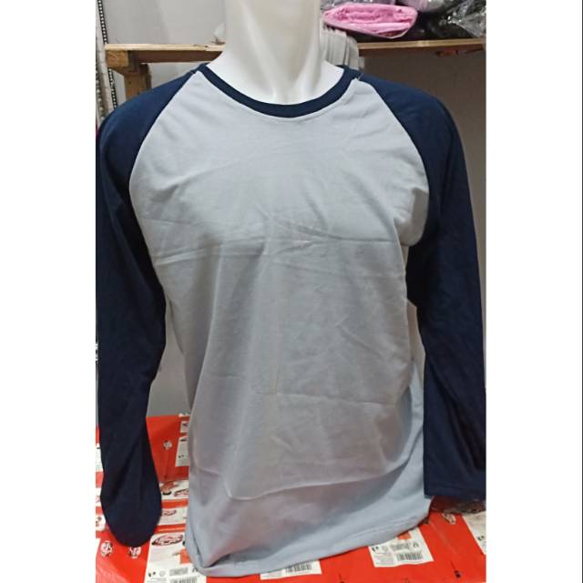 Kaos raglan abu muda lengan dongker