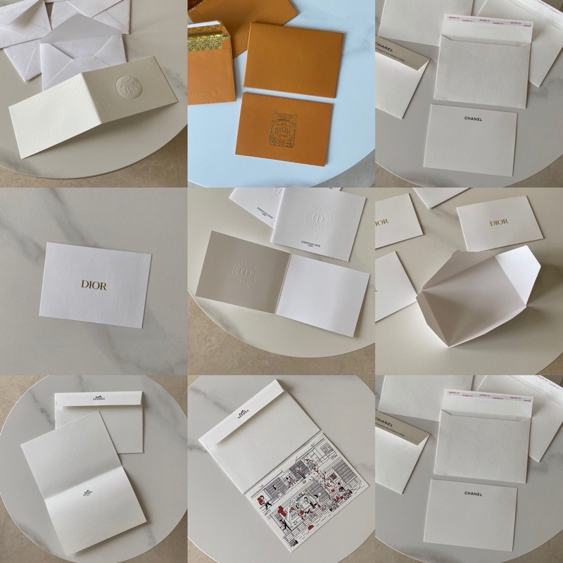 

GREETING CARDS / GIFT CARD NOTES WITH ENVELOPE — Christian Dior, Hermes, Chanel, Yves Saint Laurent YSL Luxury Brand , Bacha Coffee , Louis Vuitton , Van Cleef , Rolex , Berluti , VCA GOYARD LV BOTTEGA VENETTA RIMOWA CELINE LORO PIANA BACHA LONGCHAMP