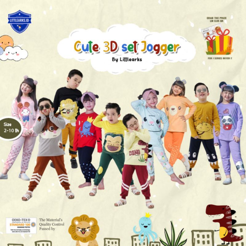 Setelan Anak Perempuan Laki-Laki Cute 3D Set Jogger Little Arks