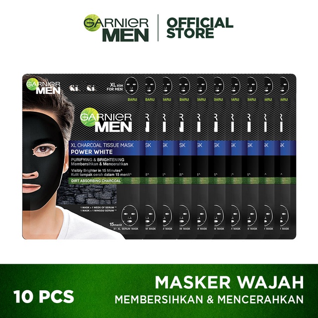 Garnier Men Power White XL Charcoal Brightening Tissue Mask x 10 pcs (Masker Wajah Pria)