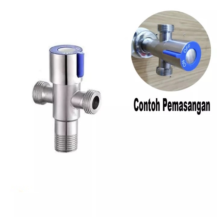 Stop Kran Shower T Cabang Stainless Kran Jet WC Kloset Closet Bidet - Stop Kran Shower Stainless Kran Air Cabang - Stop Kran Cabang Dua