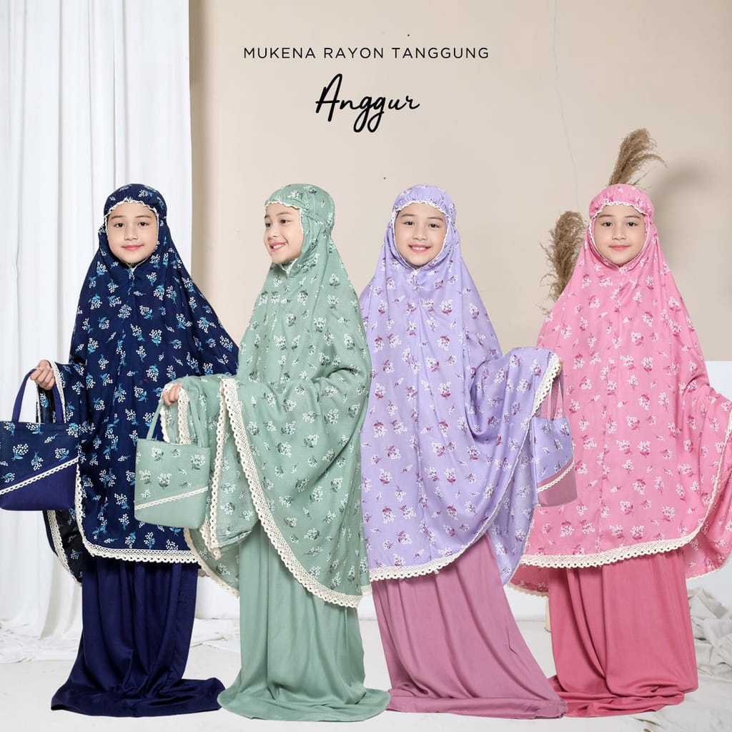 Mukena Anak Terbaru Rayon Langsungan Renda Putih Tanggung G2W8 Muslim Motif Bunga Fashion Silk Remaj
