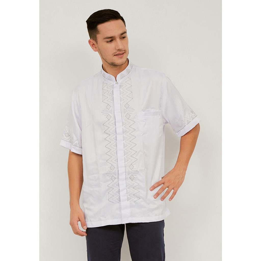 AL-AROFI Baju Koko Pria - Basha Moslem Shirt White